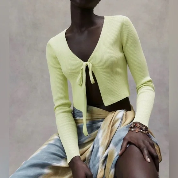 NWOT ZARA knit Cardigan with bow, Size S - Picture 3 of 14